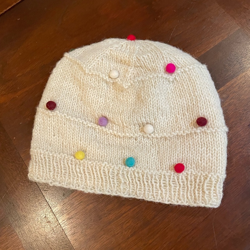 Beige Women’s Knit Beanie with Wool Dots
